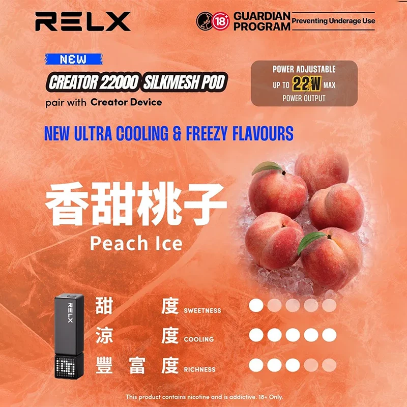 一次性電子煙 悅刻 RELX Creator 22000口 換彈式 桃子口味